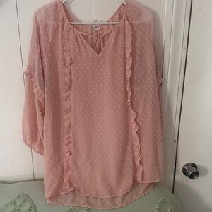 Chic Swiss Dot Blouse with Ruffle Trim